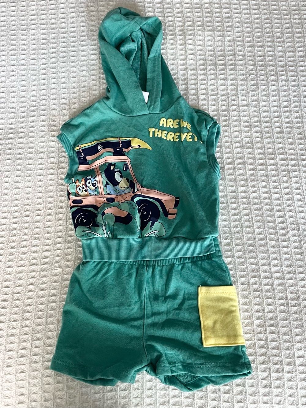 Bluey Kids Green Hooded Matching Set with Yellow Accents 12M